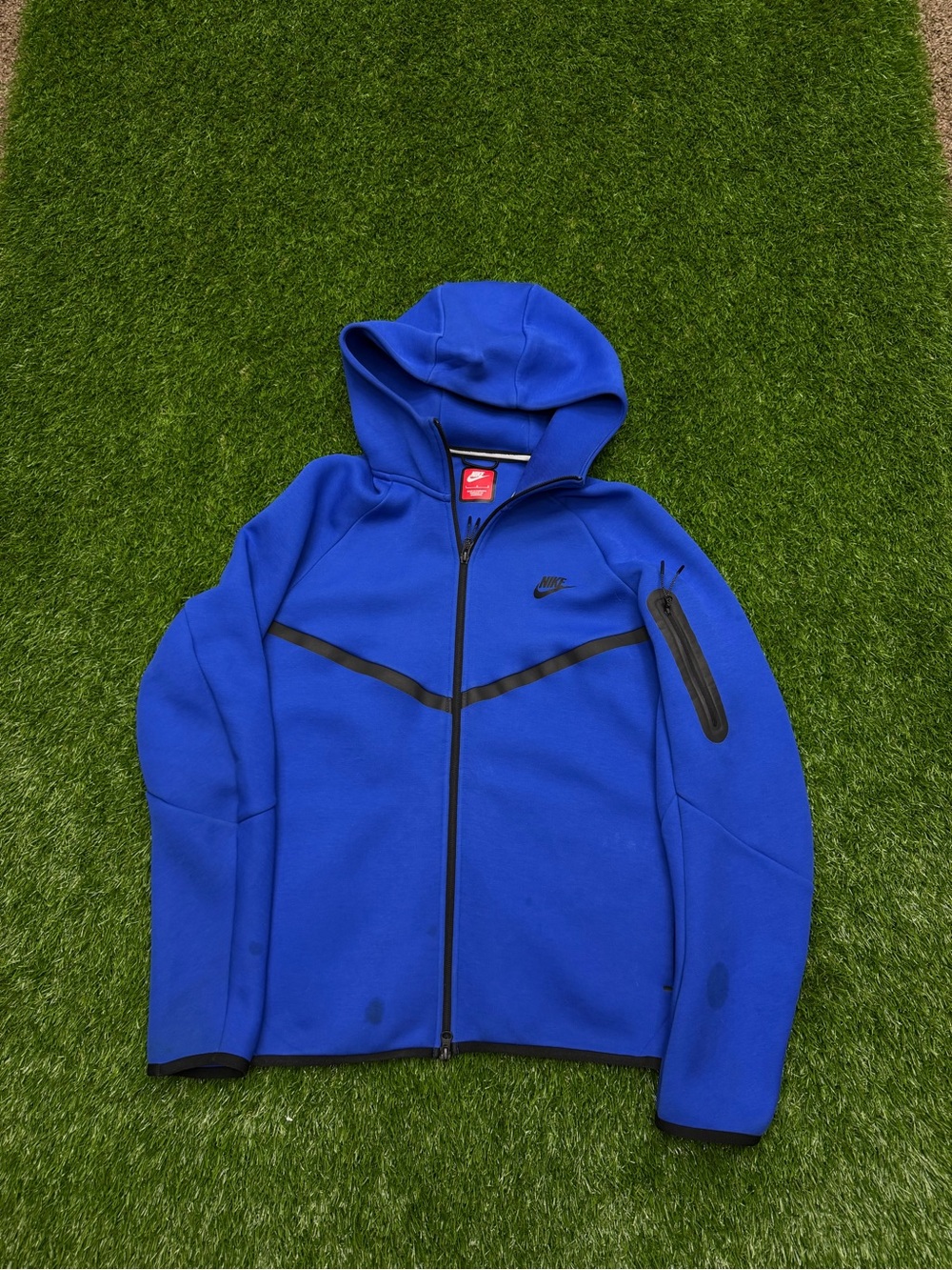Nike tech Men’s Royal Blue Full-Zip Performance Hoodie Jacket with stains